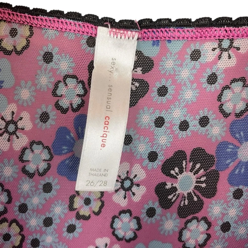 Cacique Floral Mesh Babydoll Cami with Black Lace Trim Pink Purple 26/28